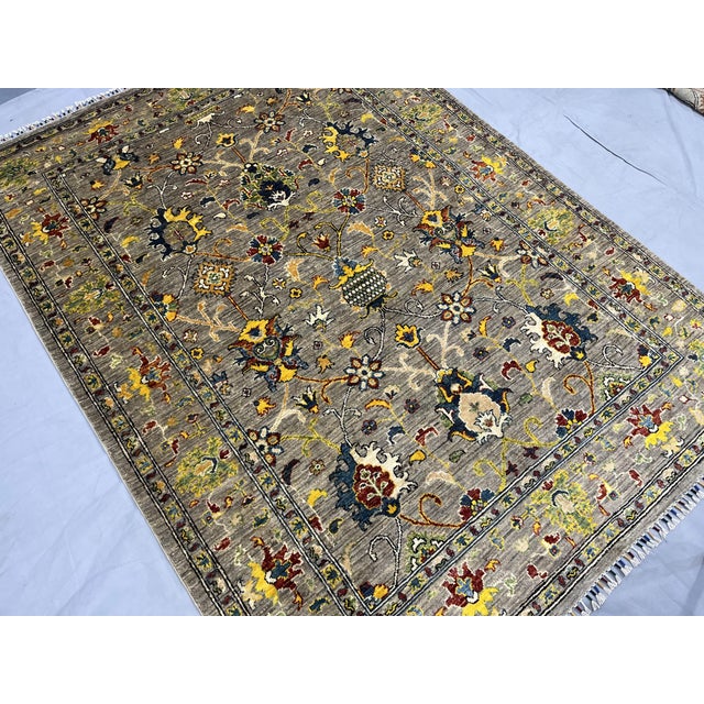 Art Deco Gray Sultani Wool Rug With Persian Floral Design, 5'9" X 7'8" For Sale - Image 3 of 13