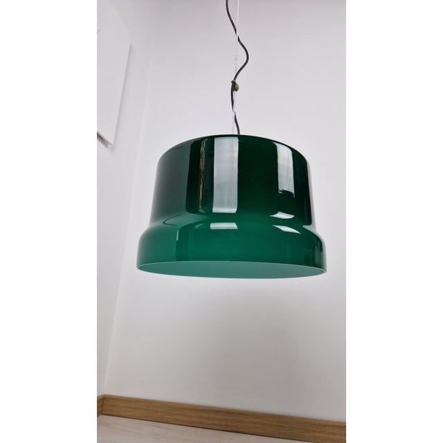 Mid-Century Modern Vintage Pendant Light in Green Glass with Milky Sphere Candle, 1960s For Sale - Image 3 of 11