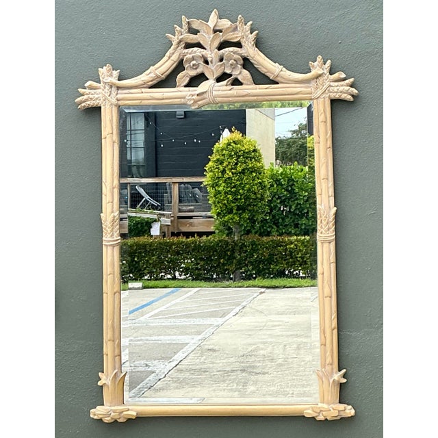 Vintage Faux Bamboo Floral Mirror For Sale - Image 9 of 12