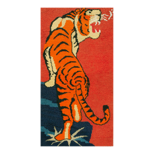 Impressive and Unique Animalistic Red Vintage Chinese Tibetan Tiger Rug