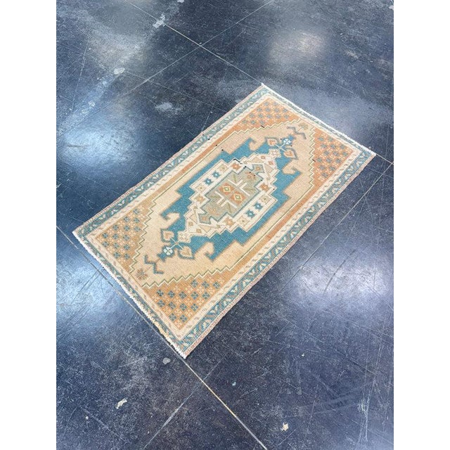 Textile Turkish Mini Rug Oriental Hand Knotted Vintage Rug 1'8" x 2'11" #17088 For Sale - Image 7 of 8