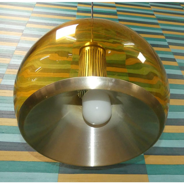 1970s Mid-Century Modern Space Age Pendant Lamp in Amber, Glass and Metal, 1960s For Sale - Image 5 of 7