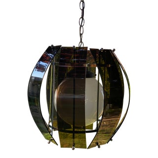 MCM Smoked Lucite Chrome Globe Pendant Light For Sale