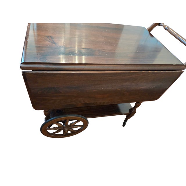 1970s Ethan Allen Old Tavern Pine T Cart Bar Server Liquor Drop Leaf For Sale - Image 9 of 18