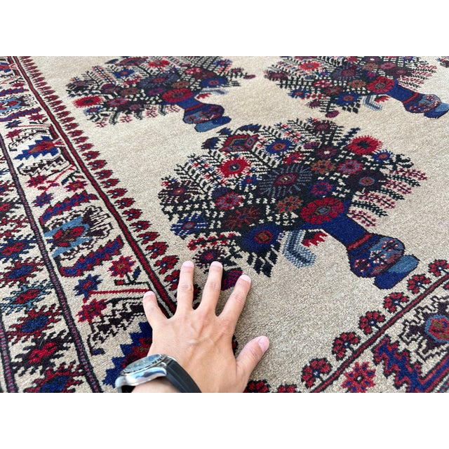 Pictorial Flower Ivory Vase Design Hand-Knotted Wool Rug - 6'10" X 9'7" For Sale - Image 9 of 13