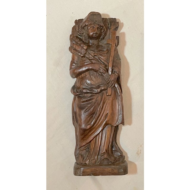 Brown Antique 18th Century Hand Carved Wood Mary Jesus Santos Saint Sculpture Statue For Sale - Image 8 of 14