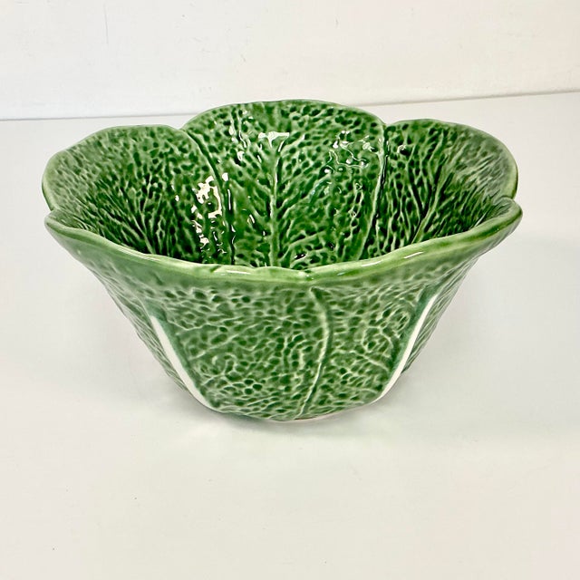 1980s Vintage Majolica Hollywood Regency Arts & Crafts Deep Cabbage Serving Bowl For Sale - Image 10 of 14