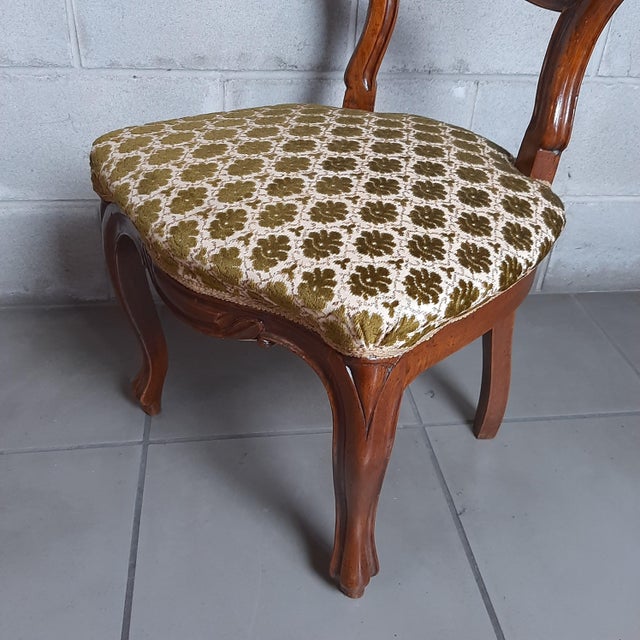 Set of Antique Wooden Chairs with Green and White Floral Padding, 1900s For Sale - Image 10 of 15
