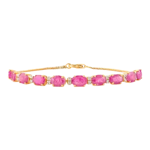 18k Yellow Gold Ruby Diamond Halo Tennis Chain Bracelet