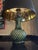 Mid 20th Century Vintage Mid-Century Modern Green Hobnail Ceramic Table Lamp With Black & Gold Shade For Sale - Image 5 of 6