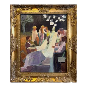 “Summer Dinner Party” an Original Framed Figurative Fine Art Canvas Print by Michelle Heimann.