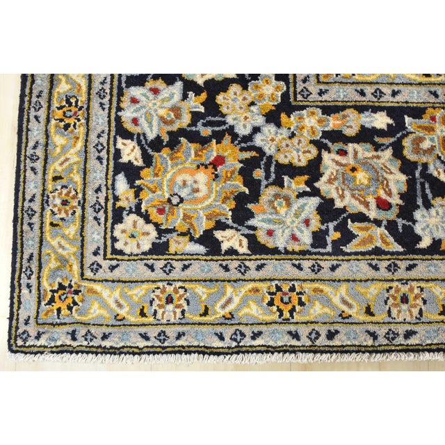 Kashan Rug 10'1'' X 13'7'' Blue Wool Vintage Traditional Hand-Knotted Carpet For Sale - Image 10 of 12