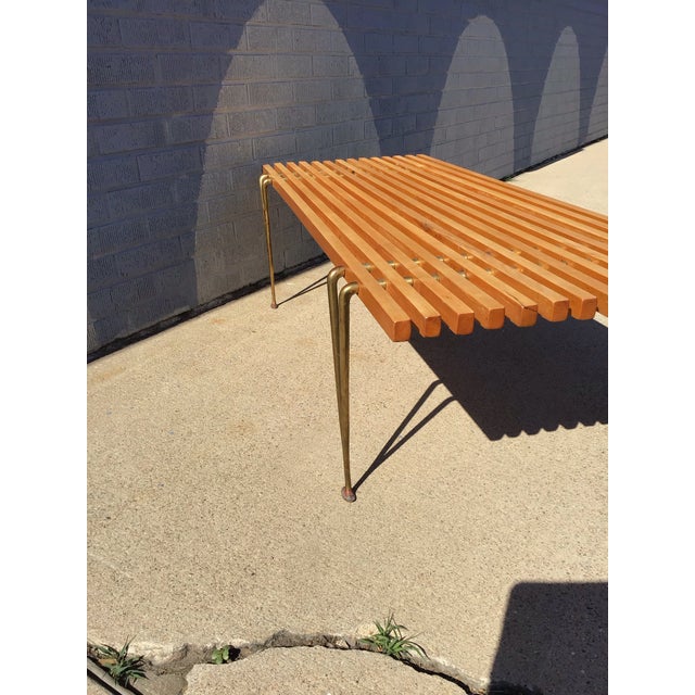 Wood Mid-Century Modern Slat Bench Attributed to Hugh Acton, Circa 1960 For Sale - Image 7 of 10