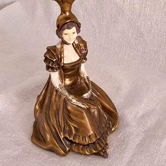 Art Nouveau Cast Gilded Age Lady Statue Crystal Ashtray For Sale - Image 3 of 12