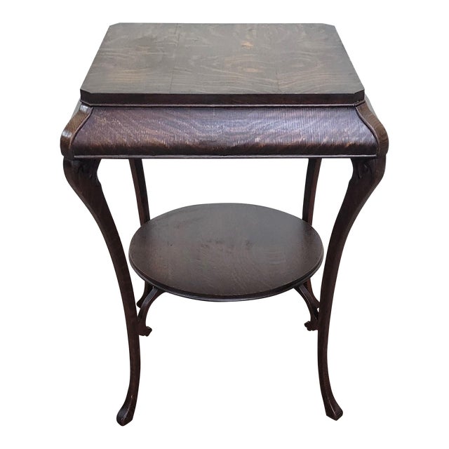Antique Tiger Oak Two Tier Parlor Table Lamp Table Plant Table For Sale