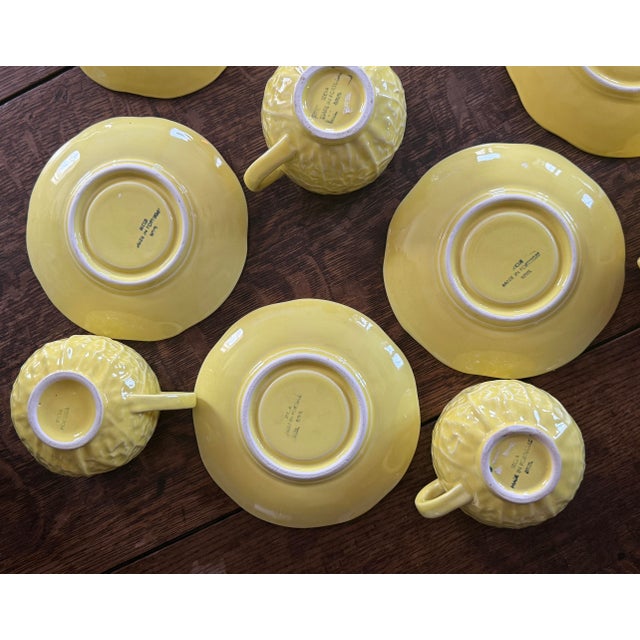 Vintage Secla Cabbage Ware Citron Yellow Majolica Cup and Saucer For Sale - Image 11 of 12
