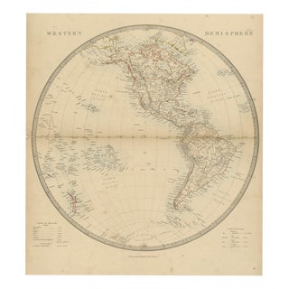 Antique Map of the Western Hemisphere with Highest Mountains Table, 1858 For Sale