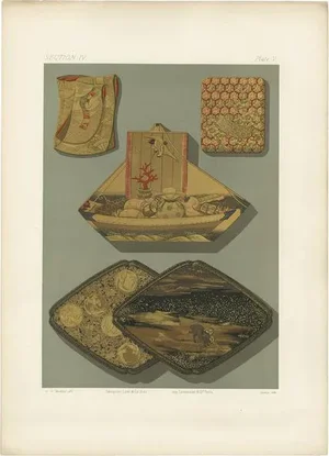 George Ashdown Audsley, Illustration of Japanese Box Elements with Lacquer, 1880s, Print
