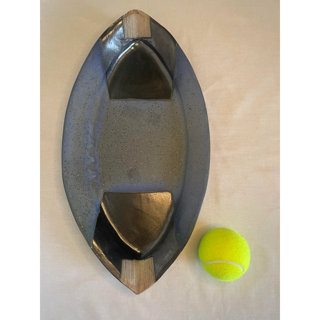 Late 20th Century Vintage Southwestern Style Stoneware Platter, Blues & Black For Sale - Image 5 of 12