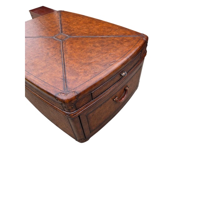 1990s Thomasville Leather Wrapped Rattan Coffee Table Trunk East Indies W/ Storage For Sale - Image 11 of 14