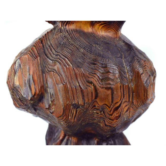 1980 Large Hand Carved Solid Wood Brutalist Owl Totem Style Sculpture Signed For Sale - Image 12 of 17