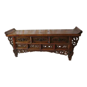 18th Century Antique Kang Table From Shanxi Province With Elaborate Carving