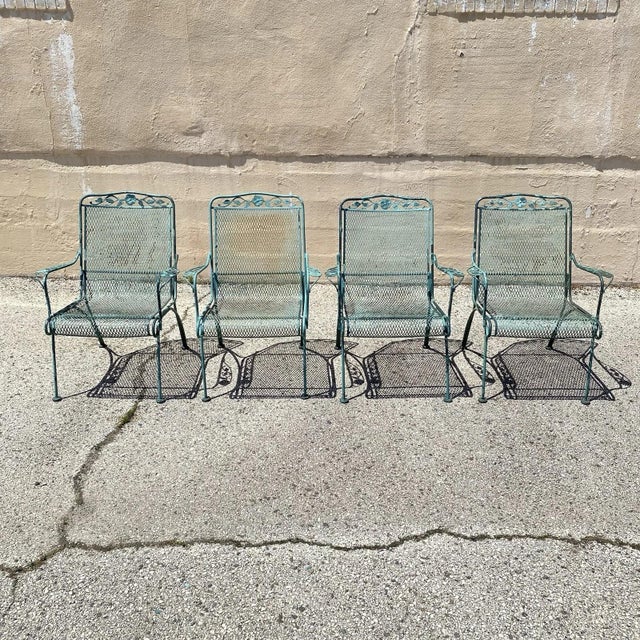 Vintage Woodard Wrought Iron Patio Dining Set W/ Round Pedestal Base Table 5 PCS For Sale - Image 12 of 13