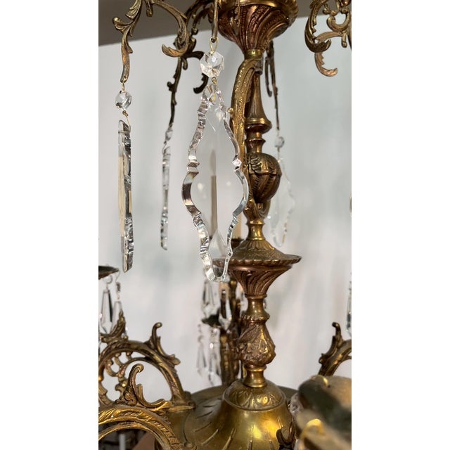 Glass Antique Spanish Brass 6-Arm Heavy Chandelier With Crystal For Sale - Image 7 of 12