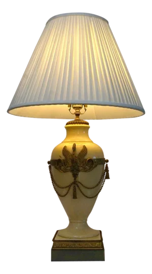Early 20th CenturyFrench Empire or Neoclassical Style Gilt Metal Mounted Porcelain Table Lamp
