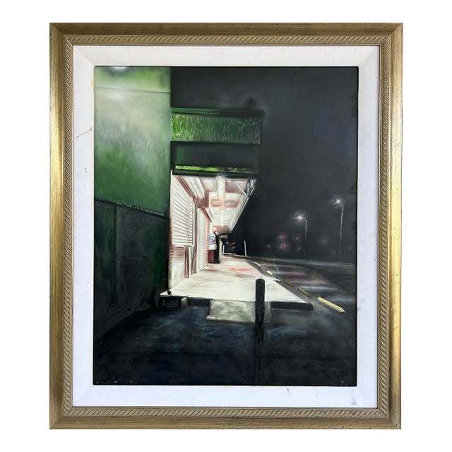 Mauricio Rodriguez Urban Nightlights Street Scene Oil Painting, 1999 For Sale