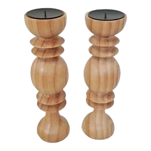 Set of 2 Wood Candle Stands