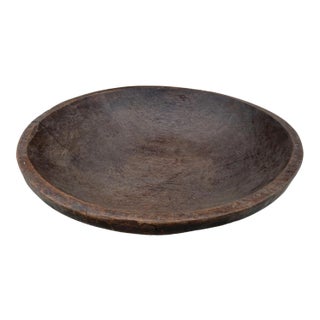 Antique Large 23.25in Round Primitive Wood Turned Bowl For Sale