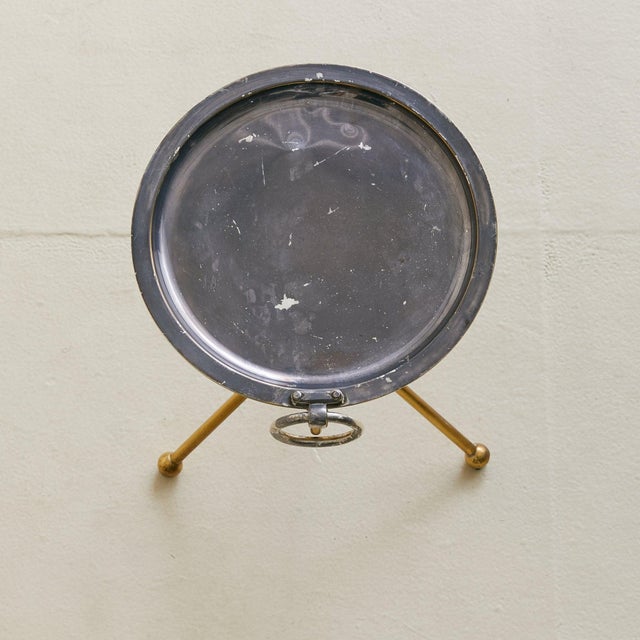 Modern Spanish Brass + Silverplate Tripod Tray Table, 1960s For Sale - Image 3 of 9