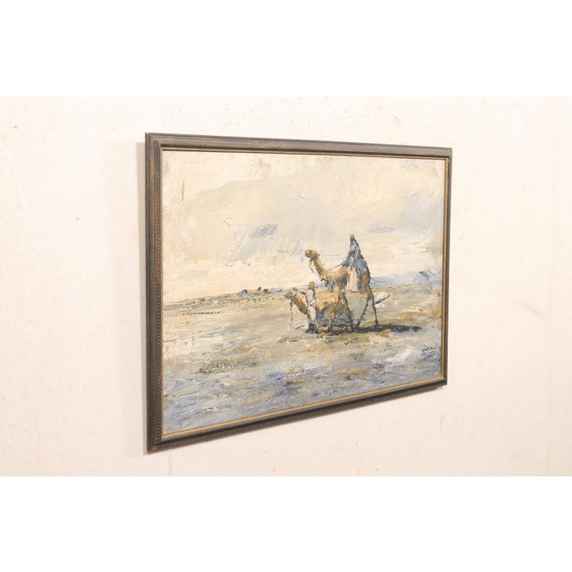 Wood Mid 20th Century Signed Oil on Canvas Desert Caravan Scene For Sale - Image 7 of 13