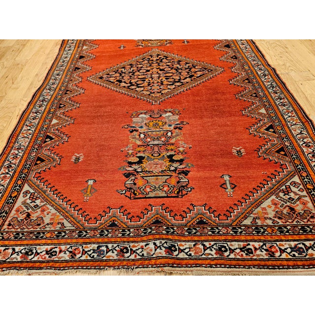 Vintage Persian Malayer Area Rug, Hand-Knotted Wool, Geometric Tribal Pattern, 4x7, Terracotta & Navy For Sale - Image 18 of 18