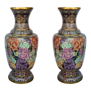 Pair of 1900s Chinese Traditional Cloisonné Vases
