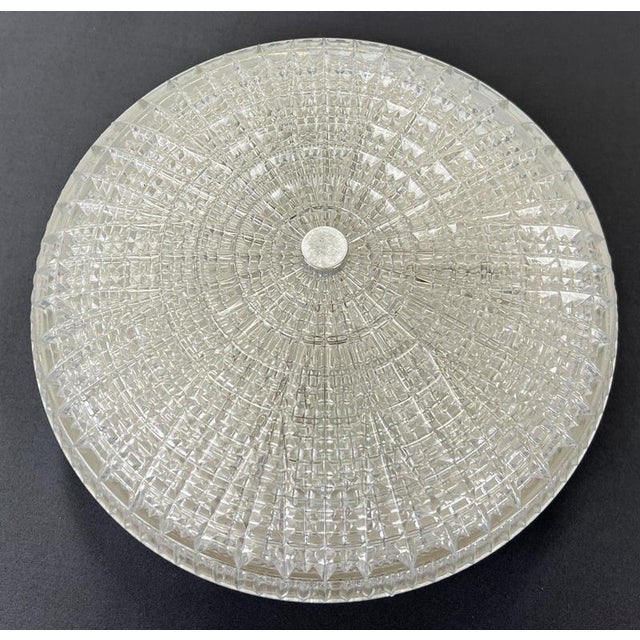 Vintage French Patterned Glass Flush Mount For Sale - Image 5 of 16