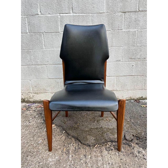Wood Set of 4 Lane First 1st Edition Arne Vodder Style Walnut and Vinyl Highback Dining Chairs For Sale - Image 7 of 11
