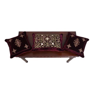 Set of 3 Crewelwork on Velvet Down Accent Pillows For Sale