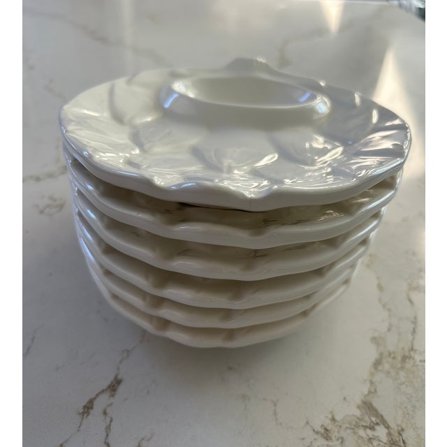 Mid 20th Century Artichoke Form White Majolica Style Ceramic Plates - Set of 6 For Sale - Image 4 of 7