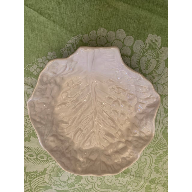 Secla Vintage Secla White Majolica Cabbage Leaf Serving Bowl For Sale - Image 4 of 8