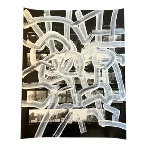 Contemporary Original Wayne Cunningham Abstract Painting/Vintage Film Proof Sheet Signed