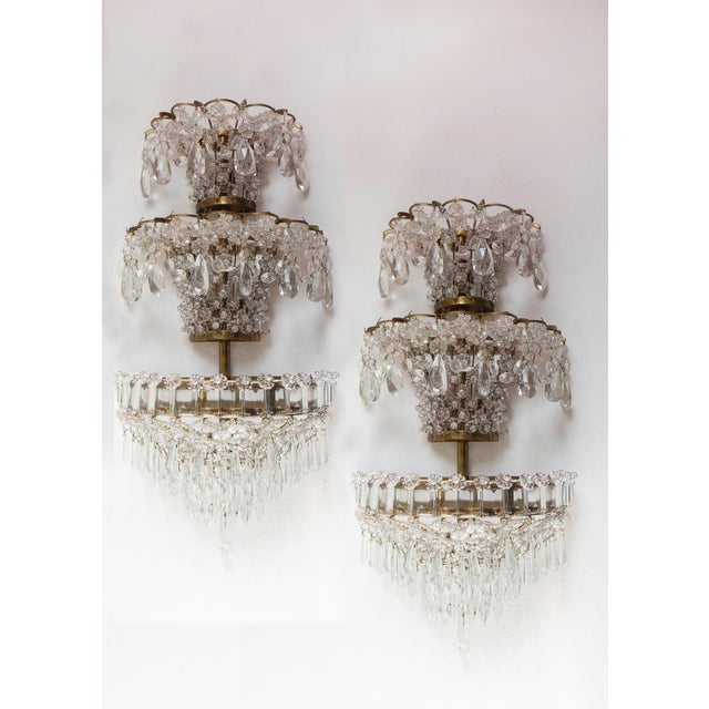 Large French Wall Sconces in Brass and Crystal, 1940s, Set of 2 For Sale - Image 14 of 14