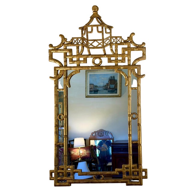 Wood Hollywood Regency Faux Bamboo Chinoiserie Pagoda Mirror For Sale - Image 7 of 8