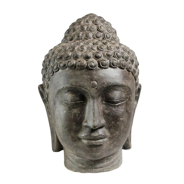Asian Vintage Cast Faux Stone Buddha Head For Sale - Image 3 of 3