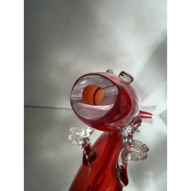 Large Red Sommerso Murano Glass Fish Vase with Applied Clear Fins from 1295 Murano, Italy, 1960s For Sale - Image 6 of 14