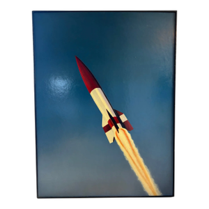 Late 20th Century Large Vintage Illustration Painting of a Rocket Oil on Masonite Framed
