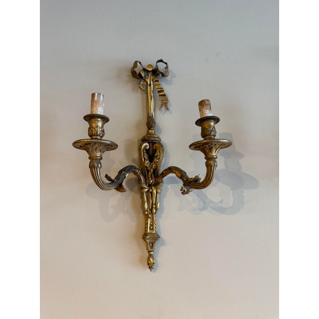 Gold 1900s Pair of Gilded Iron French Sconces For Sale - Image 8 of 9
