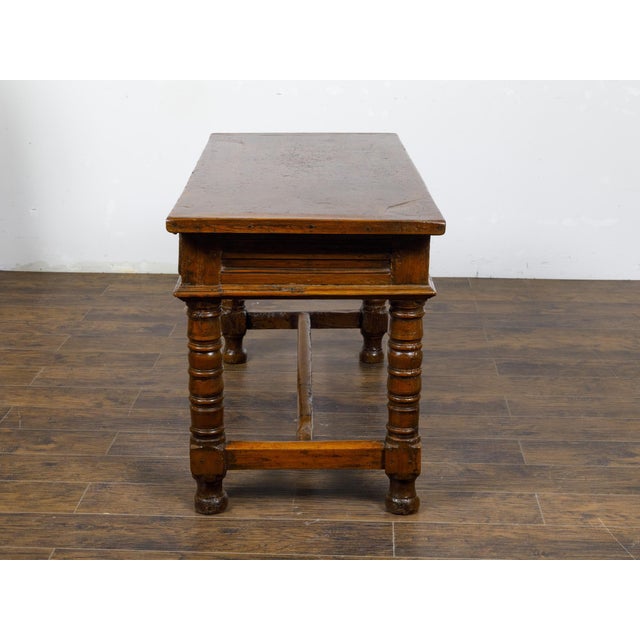 Wood 18th Century Spanish Walnut Console Table with Carved Drawers and Baluster Legs For Sale - Image 7 of 12