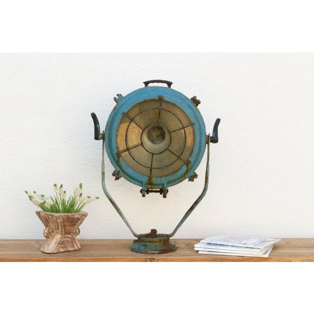 Antique Metal Sea Blue Ship Spotlight For Sale - Image 10 of 10